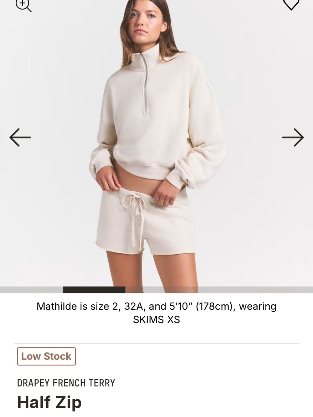 SKIMS Cream Half-Zip Drapey French Terry Pullover